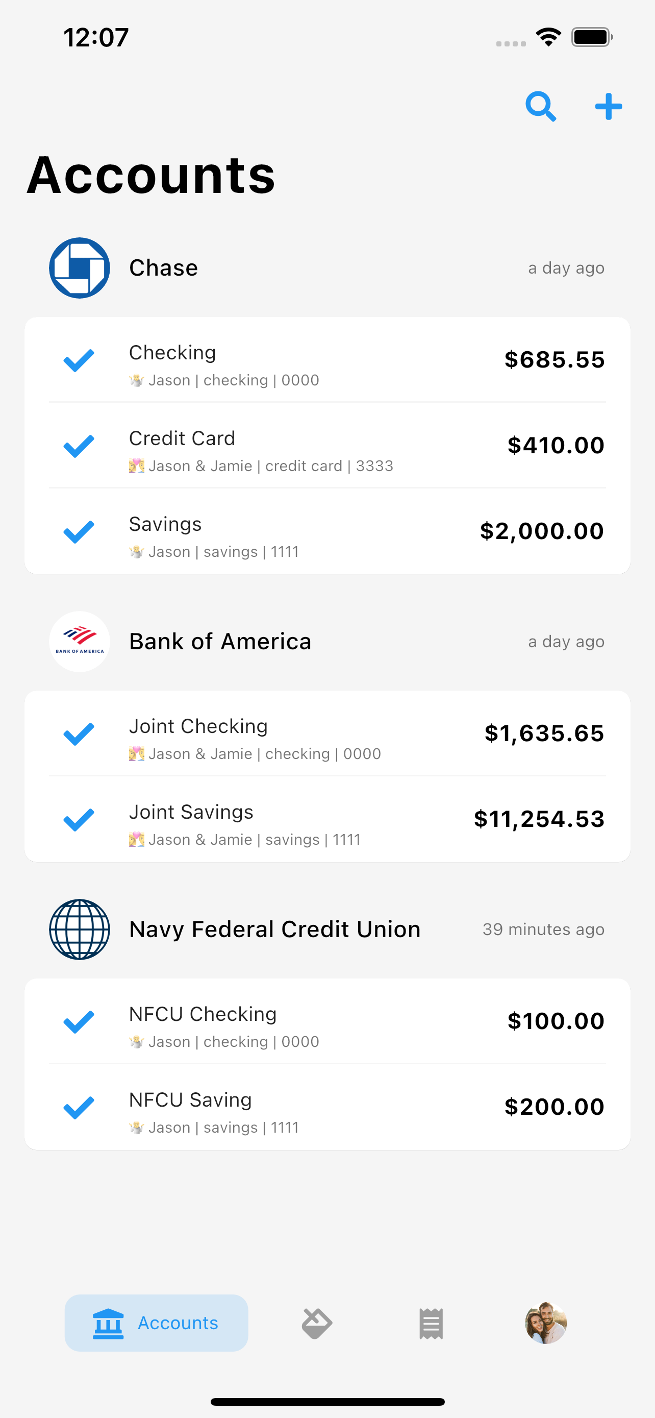 Beacon Budget Accounts page with the Add button in the top right corner