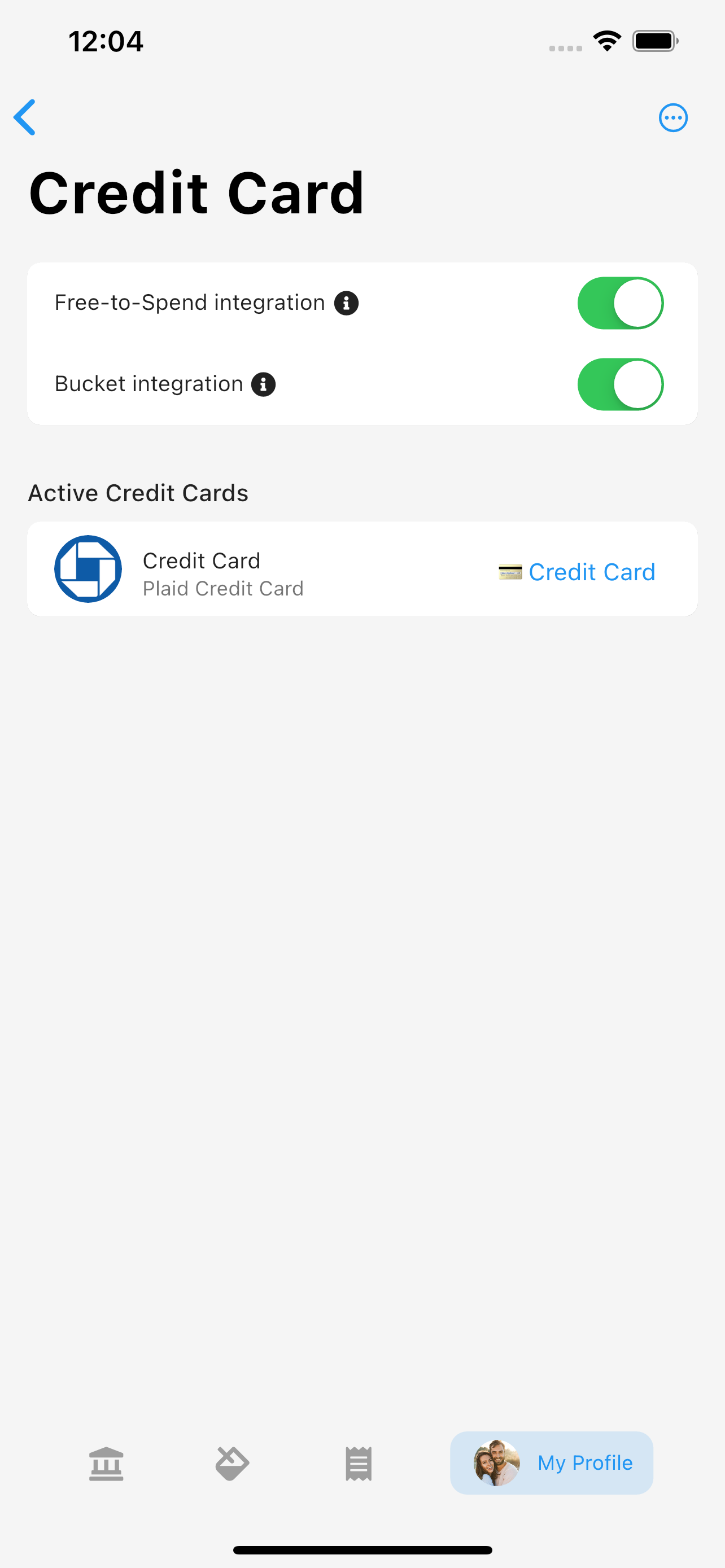Credit card integration options for Free-to-Spend and buckets