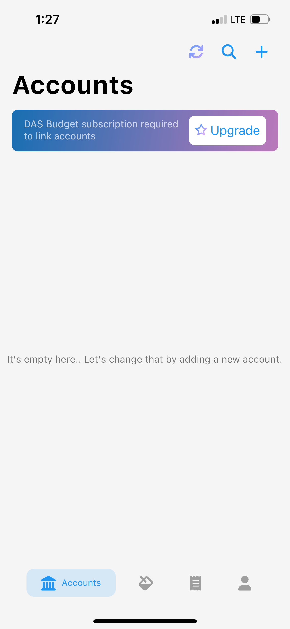 Beacon Budget accounts page during the onboarding process